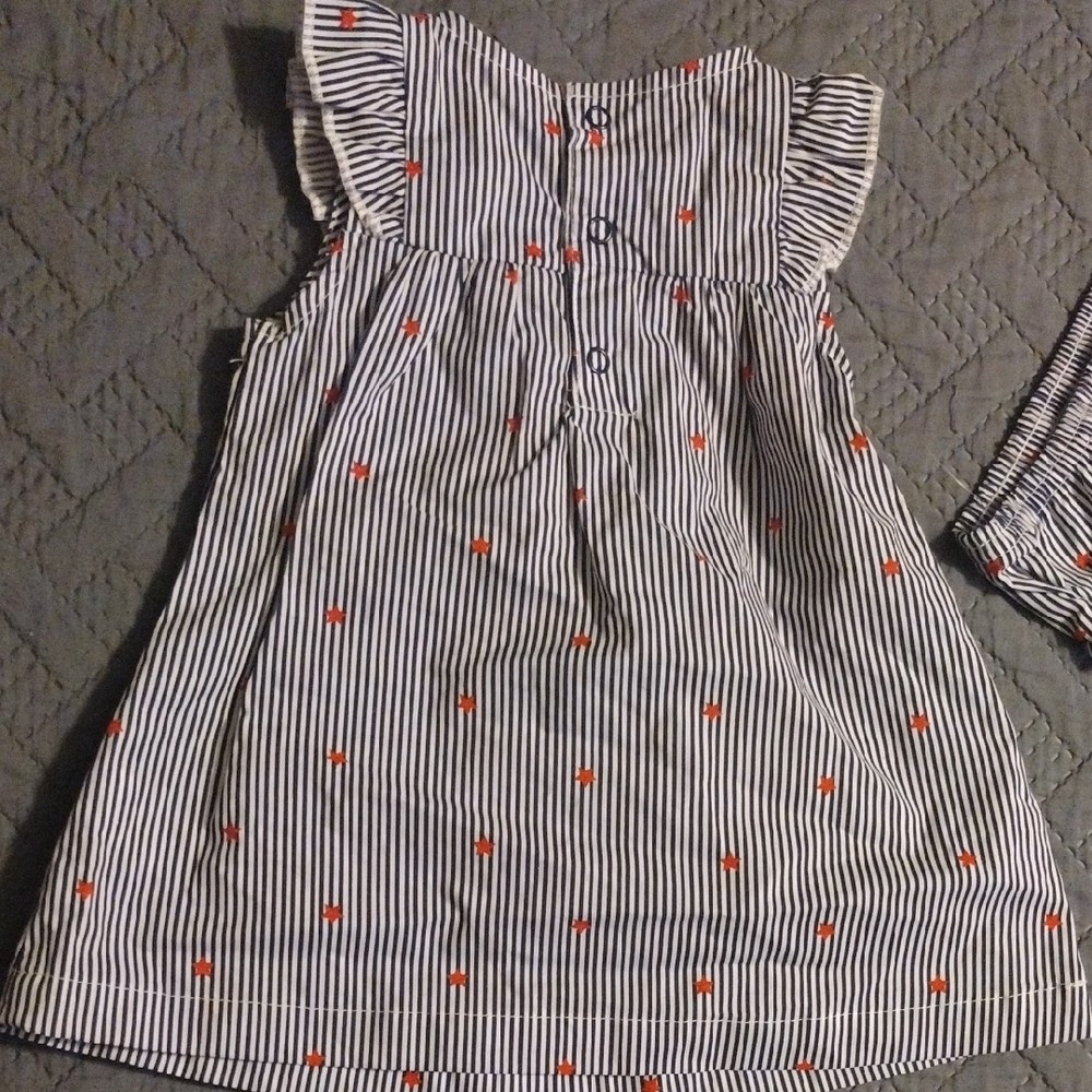 Striped Baby Dress with Red Bow And Bummies - Picture 6 of 9